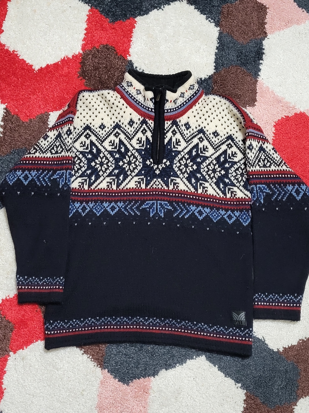 Dale of Norway Navy, Cream & Red Nordic Zip Cowl Sweater